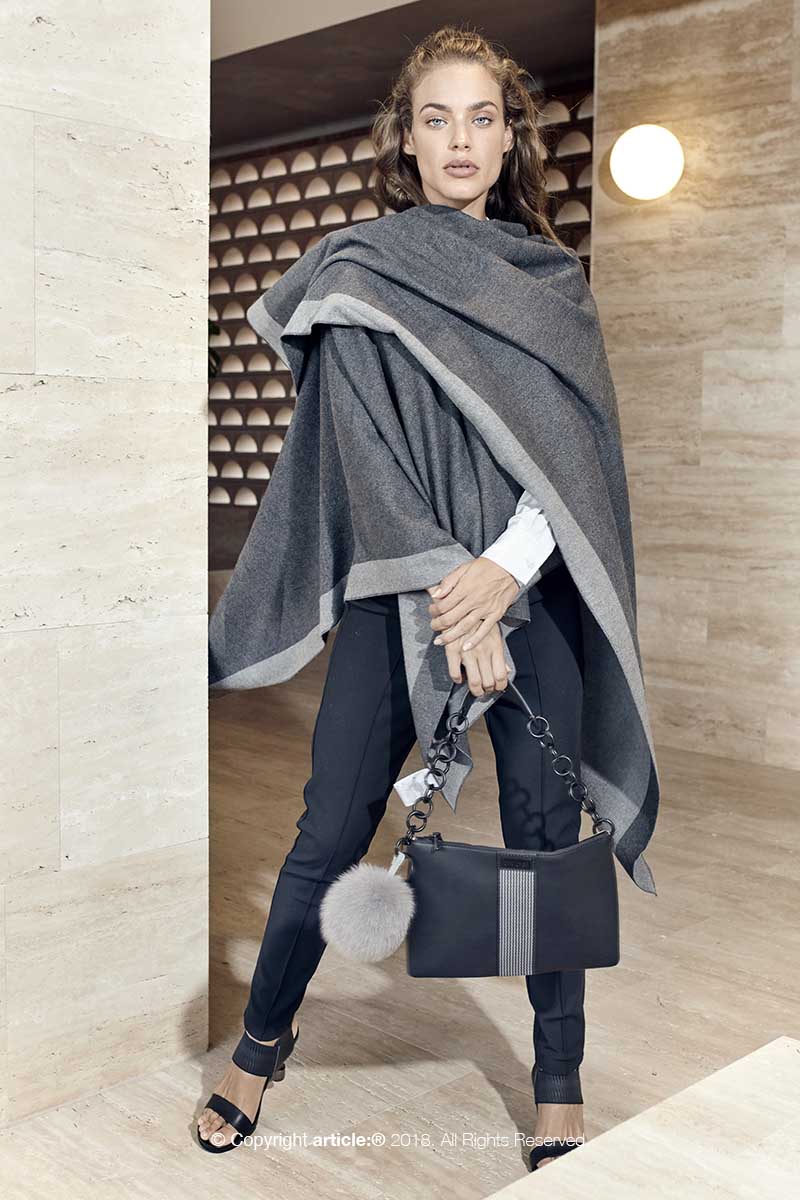 article: #901 Blanket / Cape - Charcoal + Grey Marle