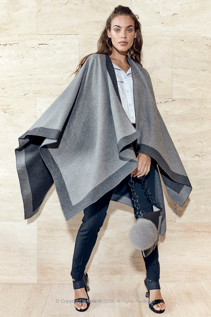 article: #901 Blanket / Cape - Charcoal + Grey Marle